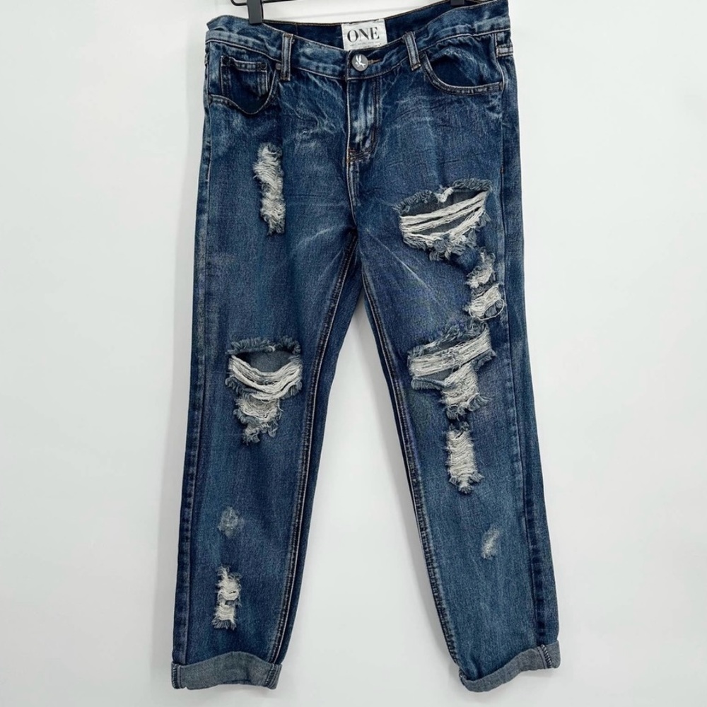 One by One Teaspoon Awesome Baggies Distressed Jeans Dark Acid Wash Size 27
